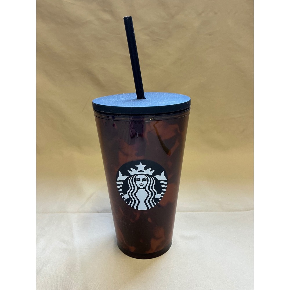 Starbucks Brown Tortoiseshell Cold Cup Tumbler 16oz Acrylic Reusable Straw Lid